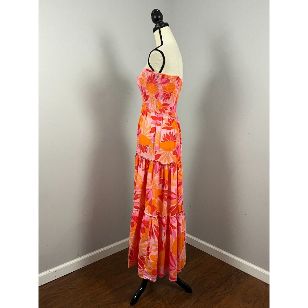 Abel The Label Rumi Strapless Smocked Maxi Dress Orange Floral Women's Small - Picture 4 of 7